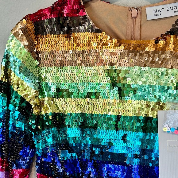 Mac Duggal 93724 Rainbow Sequin Long Sleeve Mini Cocktail Dress- Size 4 - Picture 8 of 14